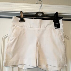 Pull On 4” White color Stretch Shorts.